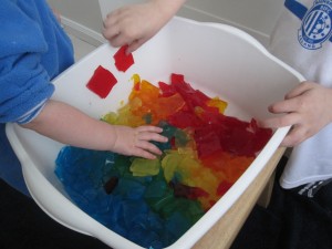 rainbow sensory tub made frim gelatin