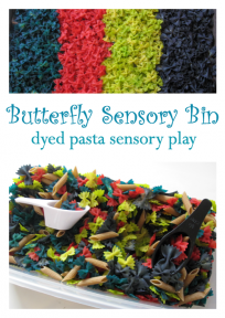 dyed pasta sensory play
