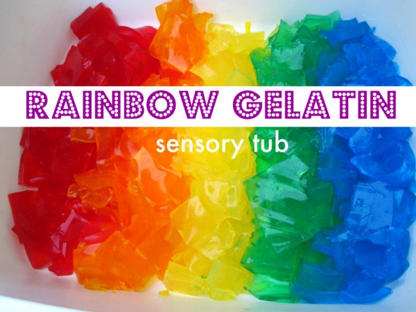 rainbow gelatin sensory tub