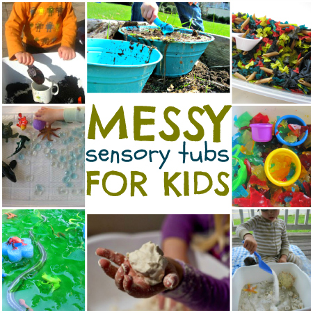 messy sensory tubs for kids 