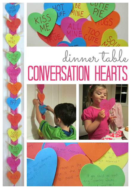 conversation hearts dinner time activity for families