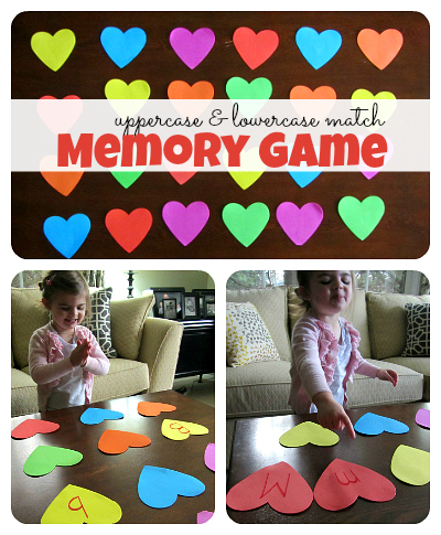heart shaped upper case & lowercase letter memory game