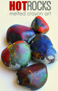 melted crayon on rocks art project for kids