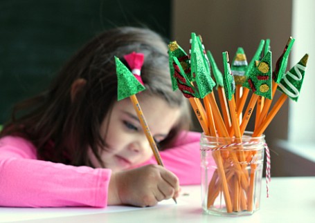 Christmas tree pencil toppers encourage writing