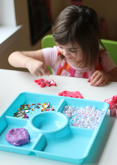 princess beads in playdough
