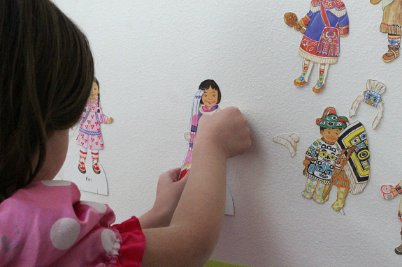 paper doll wall playing with the dolls