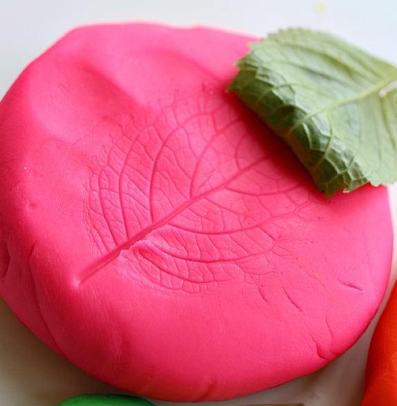 play dough nature prints for kids
