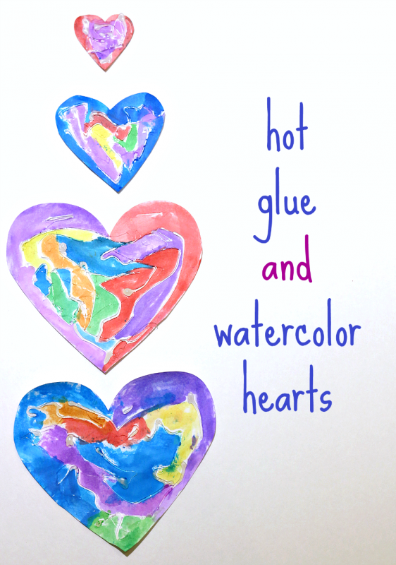 hot glue and watercolor hearts