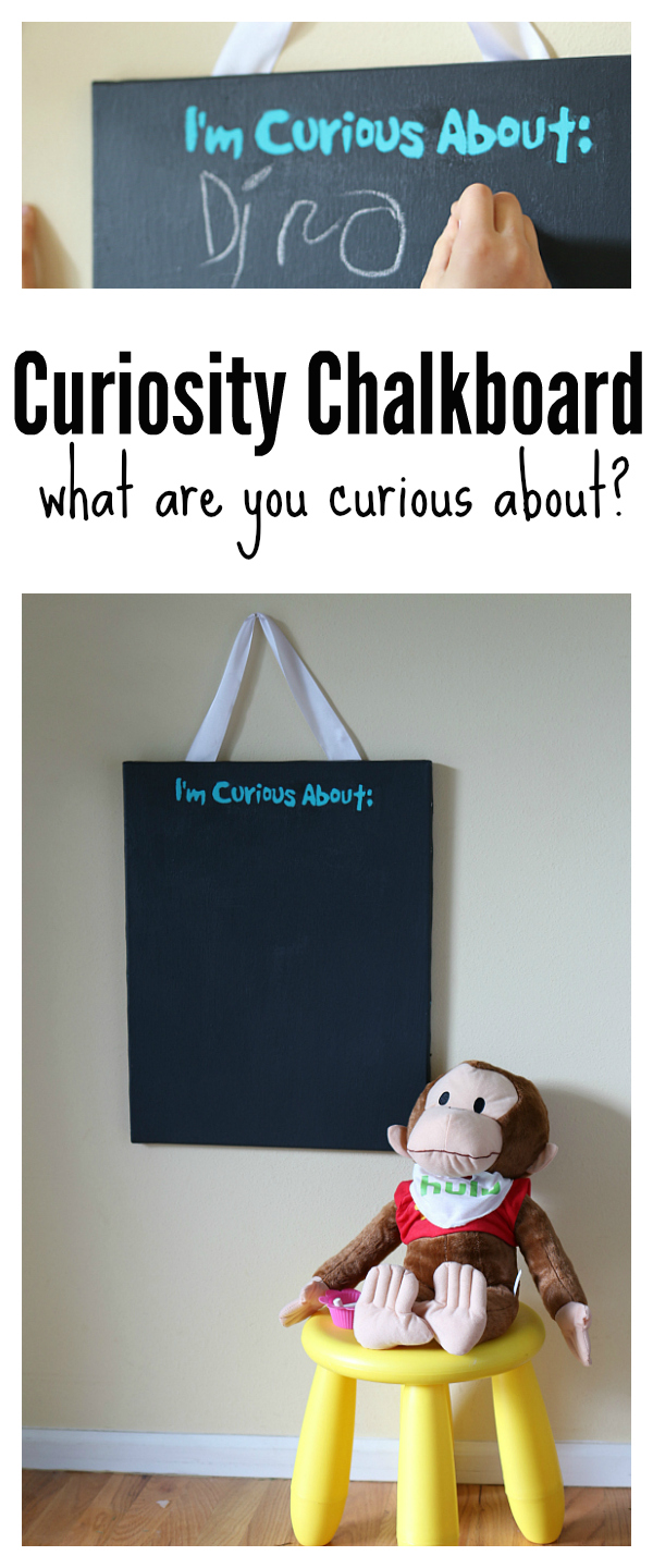 Make a Curiosity Chalkboard to collect thoughts and things to investigate with your kids. #ad #CuriousGeorgeonHulu