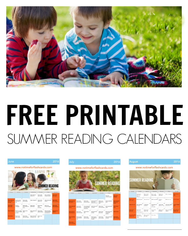 FREE printable summer reading calendars from no time for flash cards.