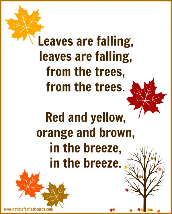 Fall Song For Preschool with FREE Printable Lyrics - No Time For Flash ...