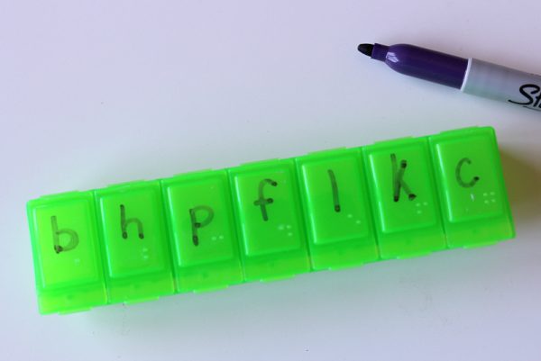 letter sounds matching activity with pill box