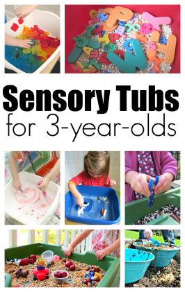 Sensory tubs for 3 year olds, great sensory play for preschool from notimeforflashcards.com
