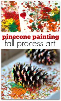 Pinecone painting process art for kids