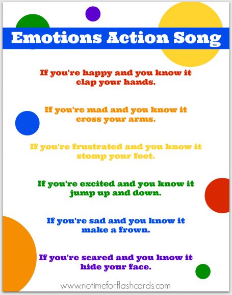Emotions Song for Preschool with Free Lyrics Printable - No Time For Flash  Cards