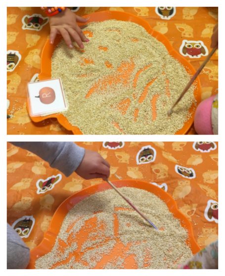Fall Sensory Writing Tray with Free Printable Letter Cards