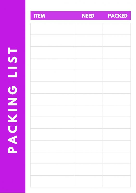 customizable packing list for kids pink