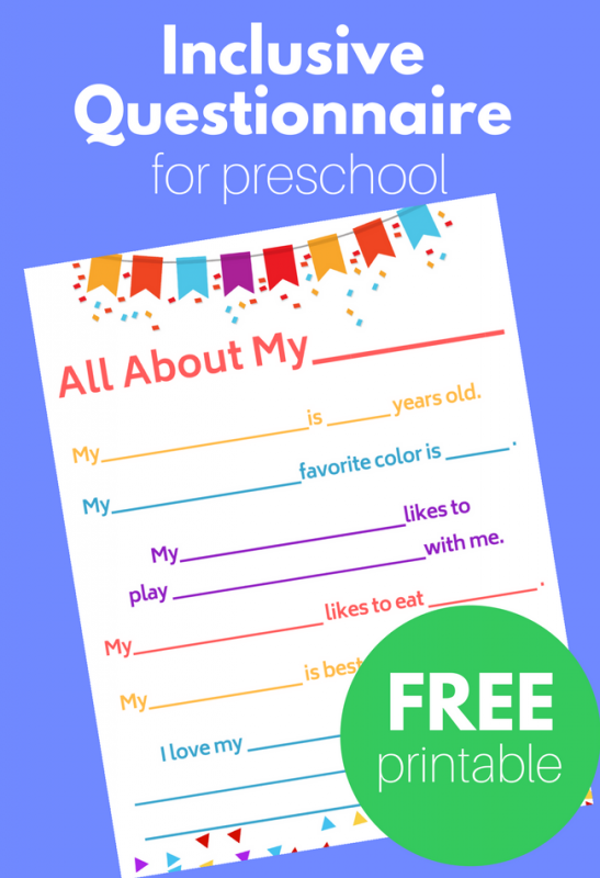 Inclusive Questionnaire for Preschool - FREE Printable - No Time For ...