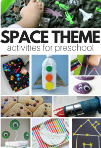 Space theme crafts, books, and sensory play for preschool