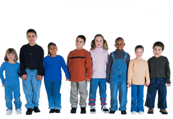 Children of multiple races holding hands