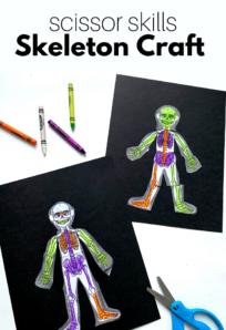 skeleton craft with crayons and scissors
