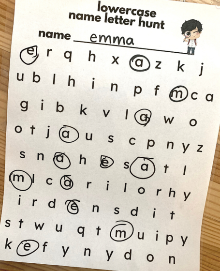 Name Letter Hunt- Free Printables - No Time For Flash Cards